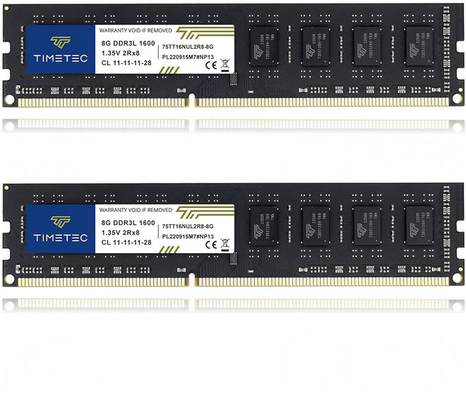Timetec 32GB KIT(4x8GB) DDR3L / DDR3 1600MHz (DDR3L-1600) PC3L-12800 / PC3-12800 Non-ECC 언버퍼드 1.35, 16GB KIT(2x8GB)