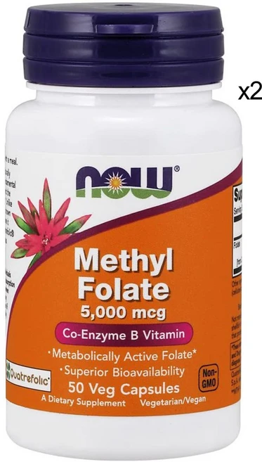 1+1 나우푸드 4세대 활성 메틸 엽산 5000mcg 50베지 캡슐, 50정, 2통 - 쿠팡