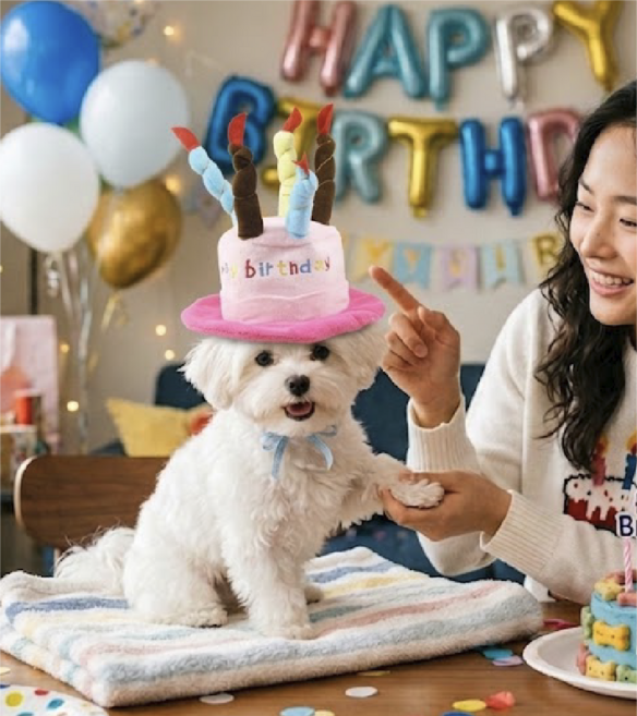 윌리펫 강아지 생일 파티 케이크 모자, 핑크