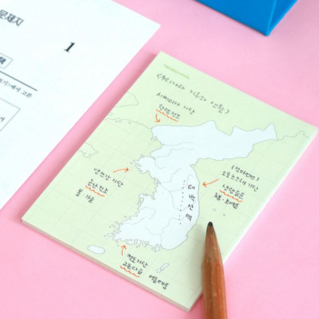 한국지도 한국지리 한반도 세계지도 한반도 점착 메모지 메모 스터디 역사 공부 필수템, 5.한국지도1(세로)