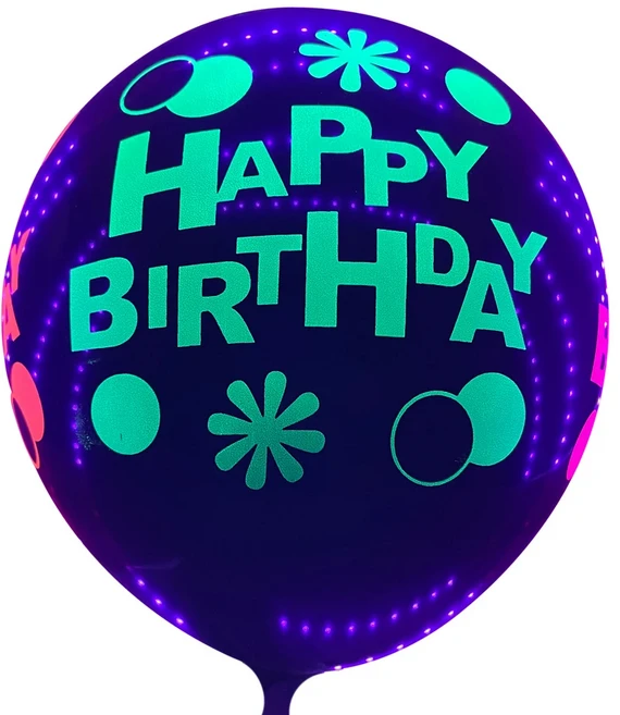 네온 해피 버스데이 배너 블랙 라이트 파티 용품 어둠 속에서 빛나는 생일 반응성 UV 액세서리, 29 10pcs 12inch black