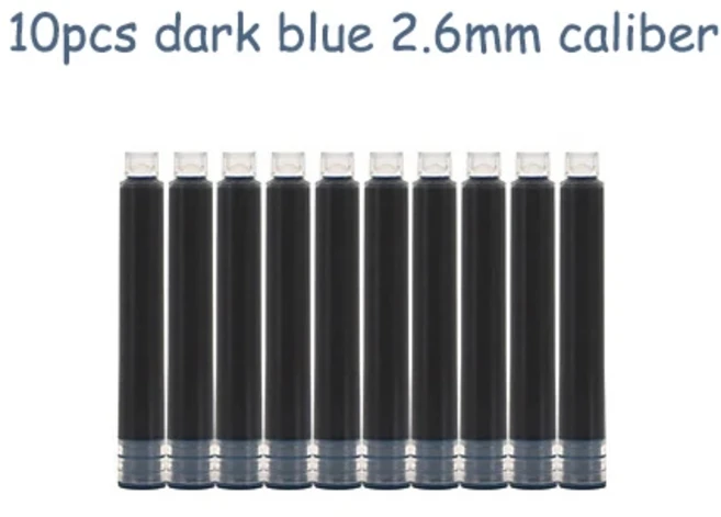 만년필용 10개/팩 2.6mm 구경 잉크 카트리지 블랙/다크 블루/레드/지워지는 블루 일회용 카트리지 잉크 용, 03 dark blue