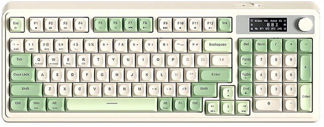 AULA S99 프로 3모드 유무선 키보드 멀티 기능 디스플레이 RGB 버전, 와이드 그린, 제조사축