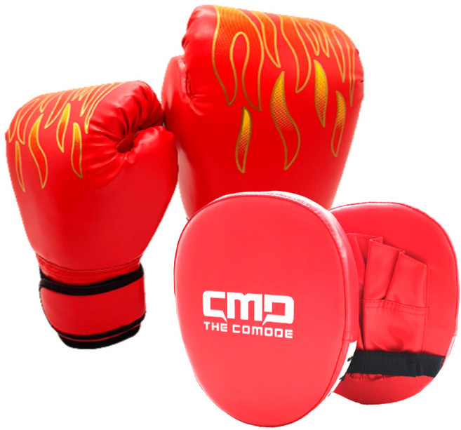 선물 불꽃 펀치 레드 주먹 키즈복싱 세트 권투 글러브 조카 남아 여아 구디백 놀이, 불꽃 글러브(레드)+일반미트(레드X2), 1개
