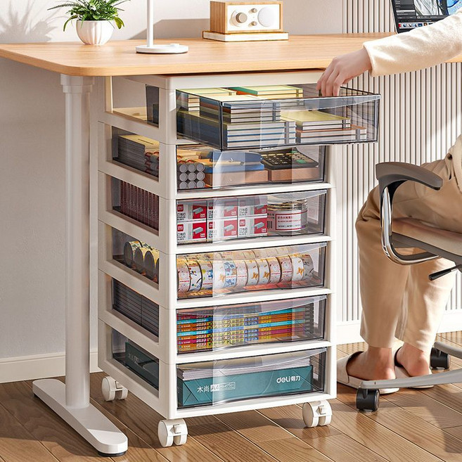 cocosily 이동식 사무용 책상 서랍장 플라스틱 수납함, 6단, 화이트