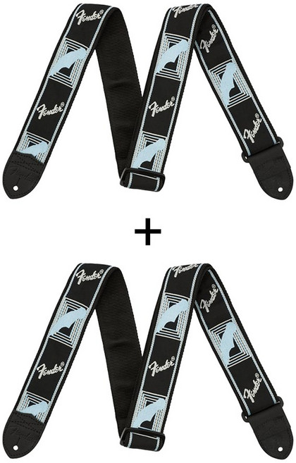 [1+1] 중국 내수용 휀더 기타멜방 블루+블루-통기타-포크-어쿠스틱-전기-일렉-베이스-Fender 멜빵-팬더 모노그램 스트랩, 2개