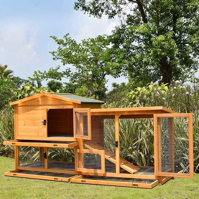 야외 토끼장 조립식 애완용 가정용 토끼 원목 마당, 1개