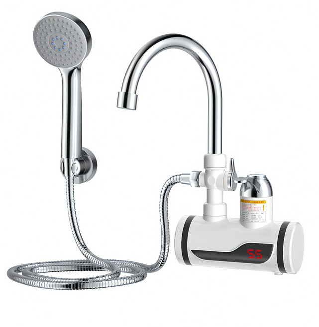 RUNHome 가정용 2in1 순간 온수기 싱크대 수도꼭지와 샤워 물뿌리 LED 온도 디스플레이, 후입식