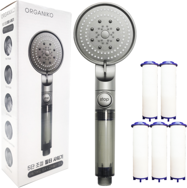 ORGANIKO 5단조절 필터 샤워기 본품+필터5P, 메탈 그레이, 1개