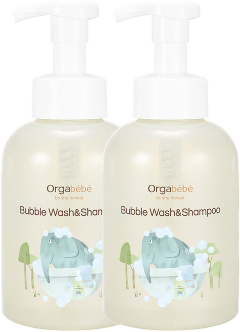 오가베베 버블 아기 바디워시 앤 샴푸, 2개, 500ml