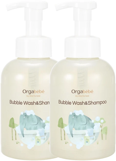 오가베베 버블 아기 바디워시 앤 샴푸, 2개, 500ml - 쿠팡