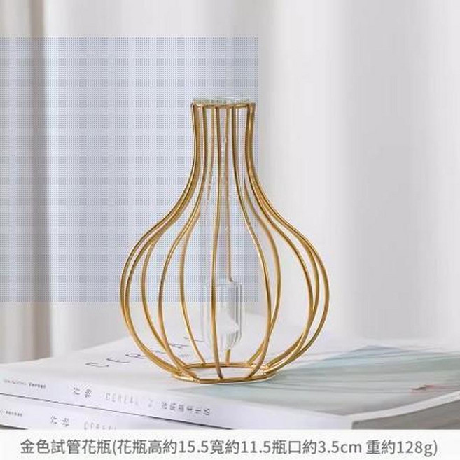 北歐簡約金色試管花瓶 水培器皿, 金色南瓜瓶
