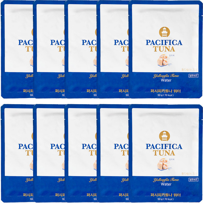 퍼시피카튜나 황다랑어 저칼로리 워터 참치 파우치 90g, 10개