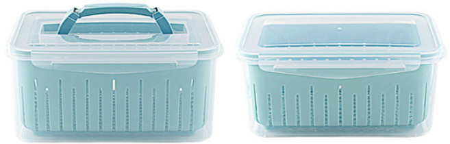 제오닉 과일 야채 채소 보관 물빠짐 채반 밀폐용기 4.0L, 1개, 6.5L 하늘색(핸들) +  4.0L 하늘색