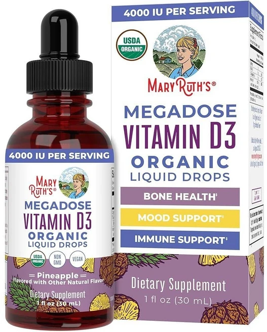 메리루스 오가닉 메가도스 비타민 D3 액상 드롭 30ml 파인애플향 영양제 MaryRuth Organics, 1개 - 쿠팡