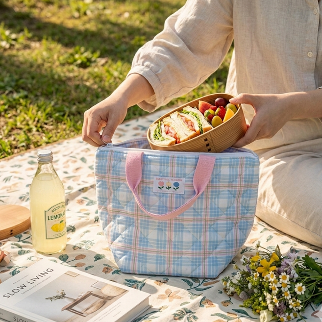 플로랄린 보온보냉백 도시락 소풍 가방 런치박스, 블루