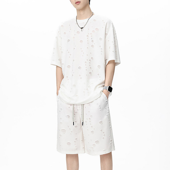 스타일닥터 남 여름 얇은 디스트로이드 반팔+반바지 캐주얼 세트