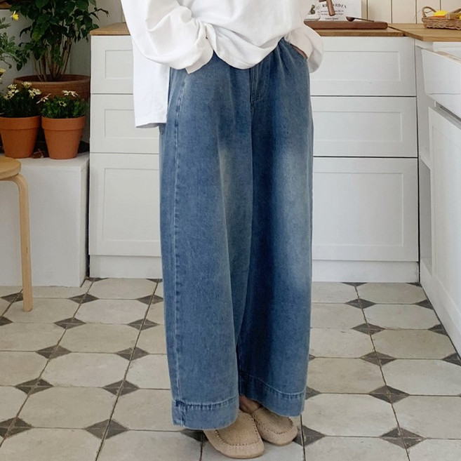 애플망고옷장 오버핏 한라2693 청와이드 치마밴딩바지 넉넉사이즈 데님긴팬츠