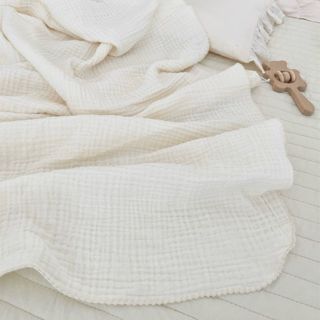 純棉雙層紗蓋毯 防踢被 I96006, 奶白