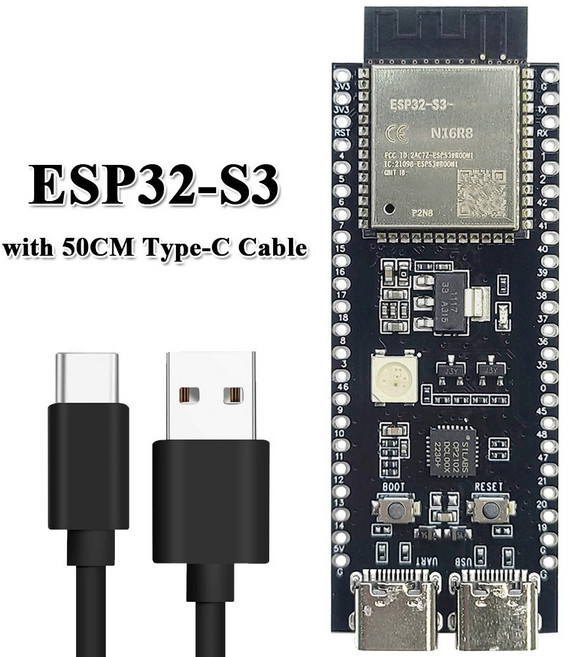 32 S3 DevKitC 개발 보드 Arduino 8MB 16MB 플래시 N16R8 44Pin CP2102 Type S3용, ESP32 S3 with Cable, 1개, 32 S3 with Cable