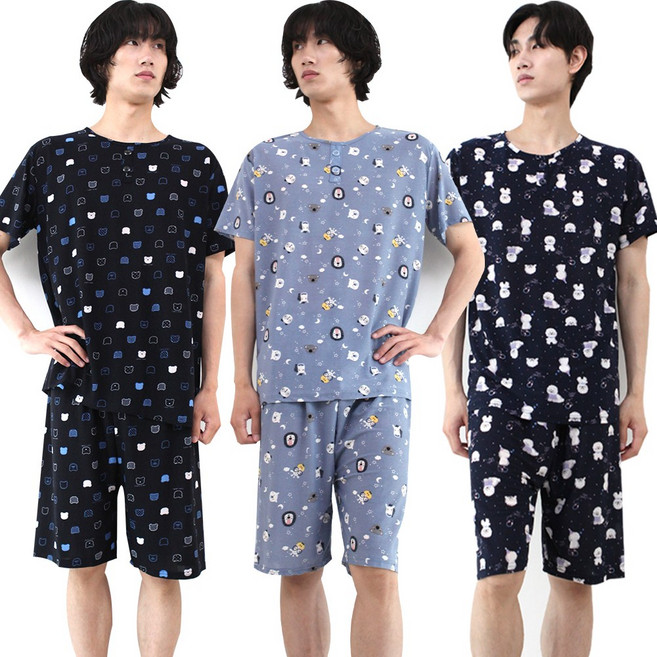 남성 까실이 쿨 반팔 잠옷세트 남자 아이스 잠옷 파자마 세트 여름 홈웨어 상하세트