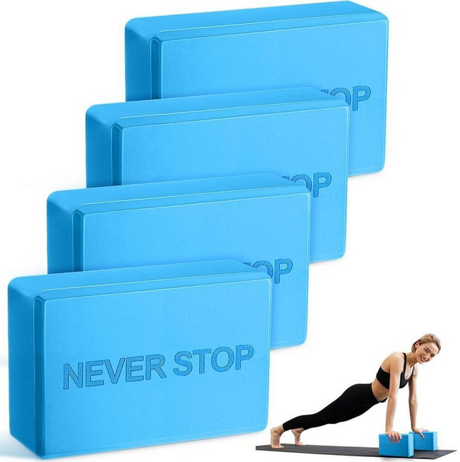 RoundFunny 4팩 요가 블록 미끄럼 방지 필라테스 벽돌 폼 댄스 체조 운동 피트니스 소품 스트레칭 명상 운동용 도구 퍼플 [호환], 블루