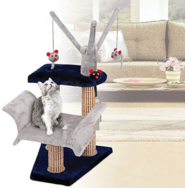 Penn Plax 천연 대나무 소파형 중형 캣타워 NAVY, 1개