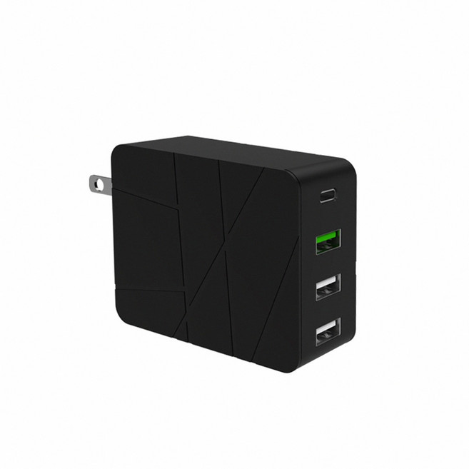 37W Type-C USB-A 四孔快速充電器 台灣BSMI認證, 黑色, 1個
