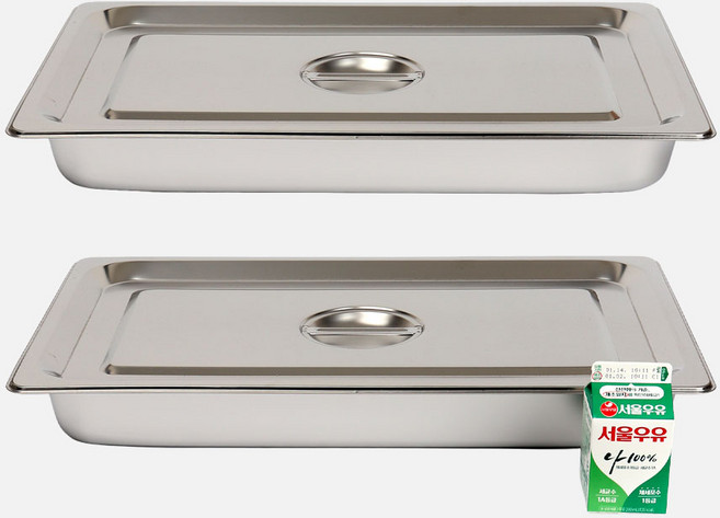 강화 스텐 사각 밧드+뚜껑 세트 주방용 냉장고 반찬 바트 용기, 2세트, 2인치 몸체+뚜껑