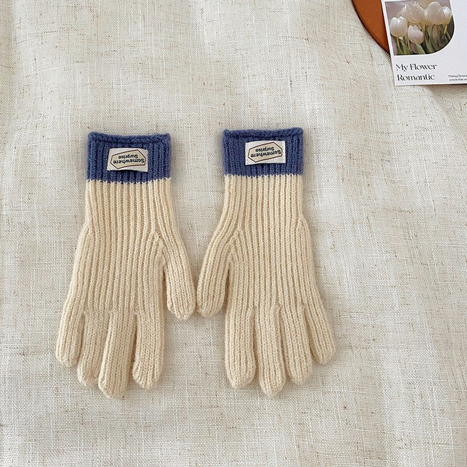 배색 니트 핸드폰터치 골지 털장갑