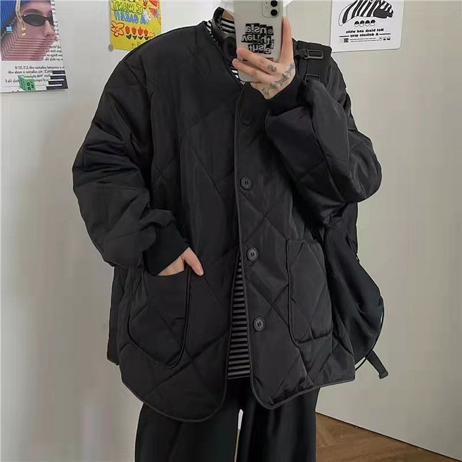 POMTOR 겨울 남녀 공융 슬림 핏 두꺼운 방풍 면패딩 야구점퍼 블랙 커플 아우터