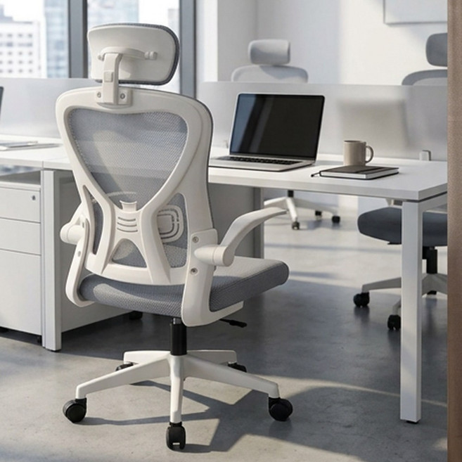 하루꿈 사무용 의자 메쉬 회전 높이조절 팔걸이 등받이 거실 사무실 체어, 화이트