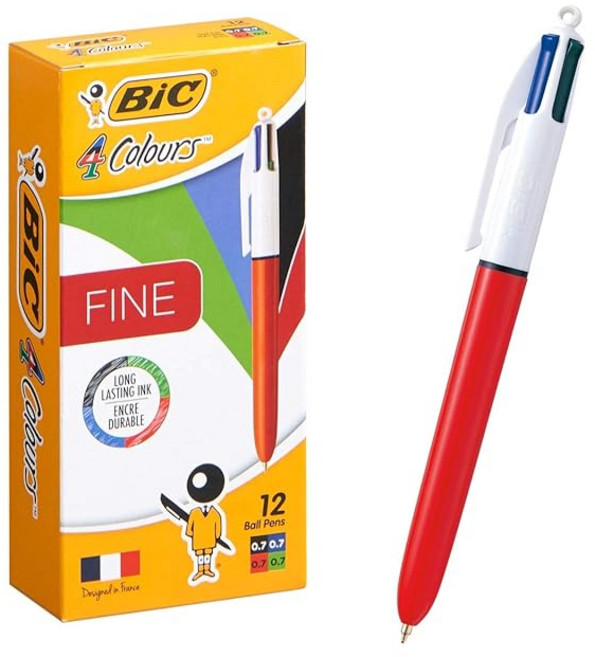 빅(Bic) 볼펜 4색 볼펜 다색 오렌지축 0.7mm 12개입 4CFNORG, 상세페이지 참조, 1개