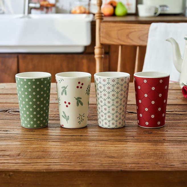 모던하우스 L 뱀부파이버 패턴 컵 겨울 4종 세트, 혼합색상, 1세트