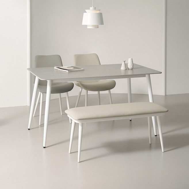 라로퍼니처 폴로 1400 포세린 통 세라믹 4인 식탁 세트 (식탁+의자2+벤치1), 그레이, 그레이 2+벤치 1