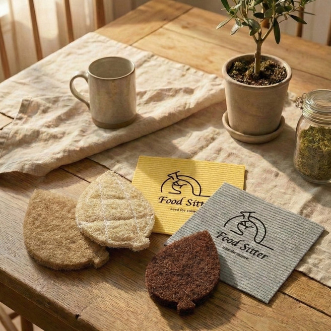 푸드시터 더 스크럽 천연 수세미 셀룰로오스 행주 8P 친환경 주방 설거지, 1개, 하드세트(사이잘4P+코코넛4P)