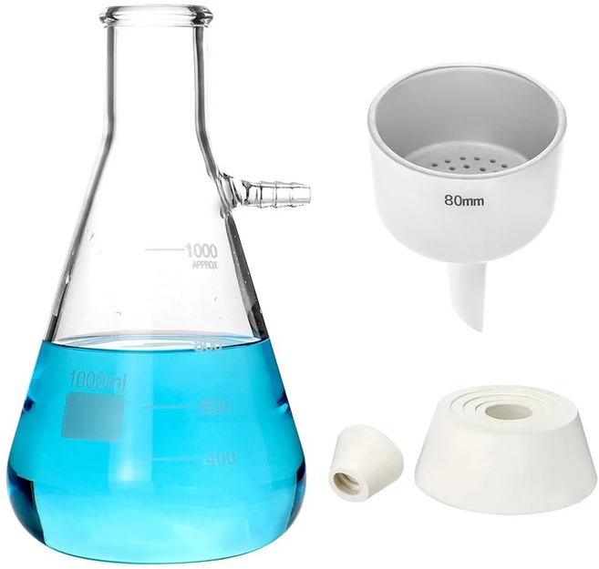 QWORK 1000ML 부흐너 깔때기 키트 필터 플라스크 세트 1L 진공 80mm 깔때기 붕규산 유리 중벽 여과, 1개 - 쿠팡
