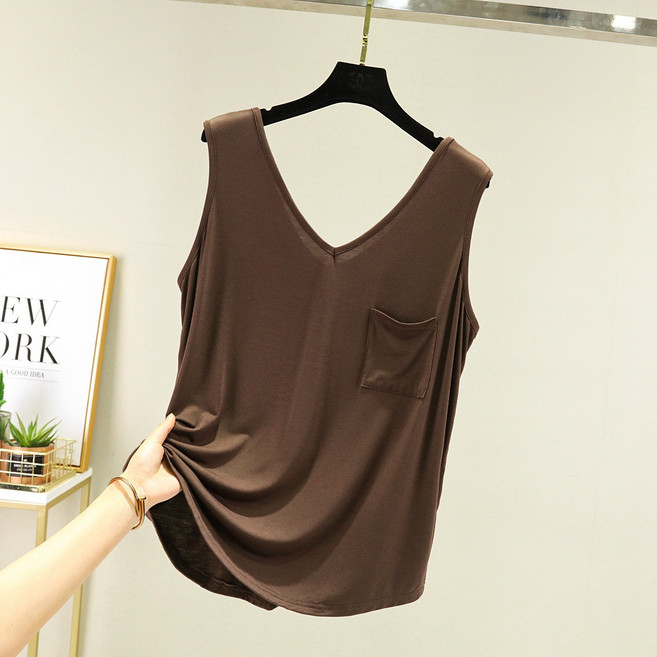 여성 브이넥 모달 스판 나시티 여름 민소매나시 티셔츠