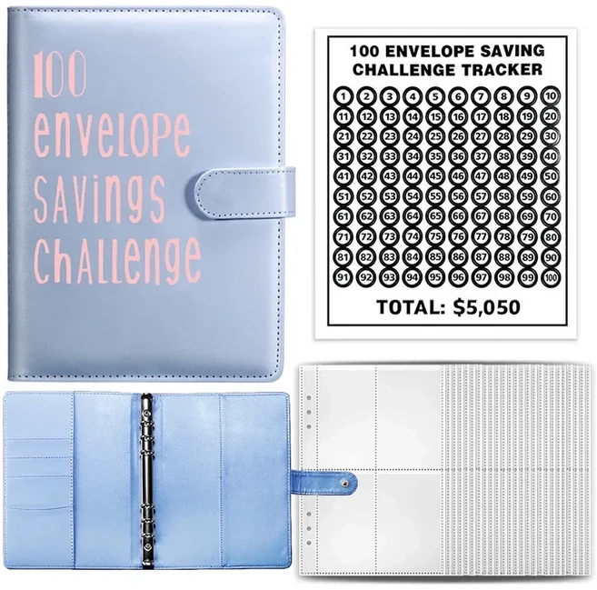 100 봉투 챌린지 바인더 저축 루스리프 예산 현금 포함 돈 정리 시스템, 06 Blue Set A