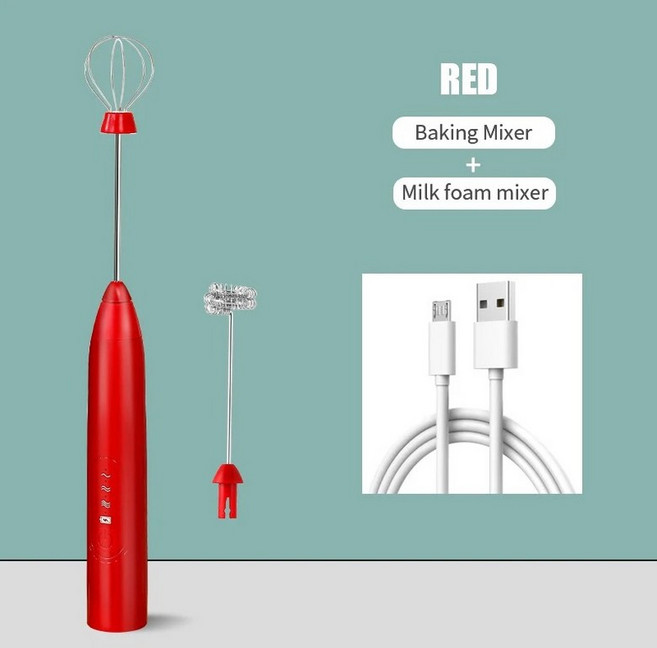 호환 주방 액세서리 커피 교반기 베이킹 믹서 USB 충전 전기 계란 비터 2-in-1 더블 헤드 우유 털 도구 가, 한개옵션1, 03 red