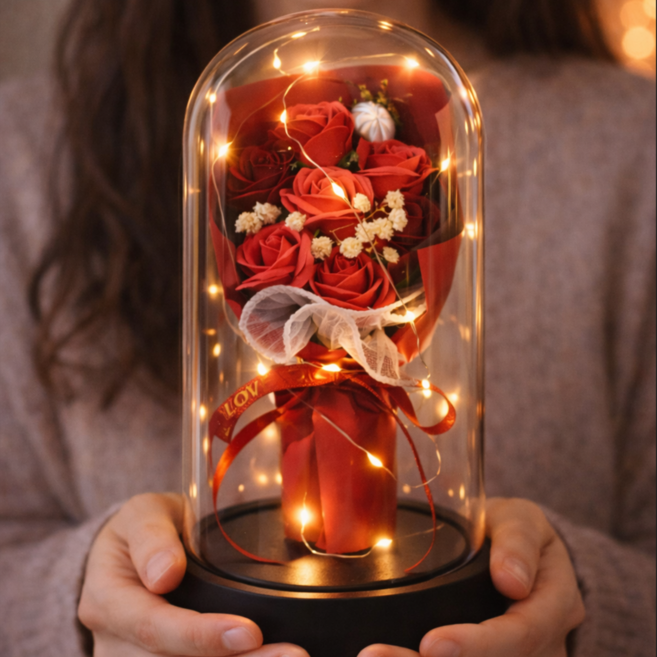 로즈루미에 꺼지지 않는 장미 영생화 LED 무드등, 1개, 로얄 레드