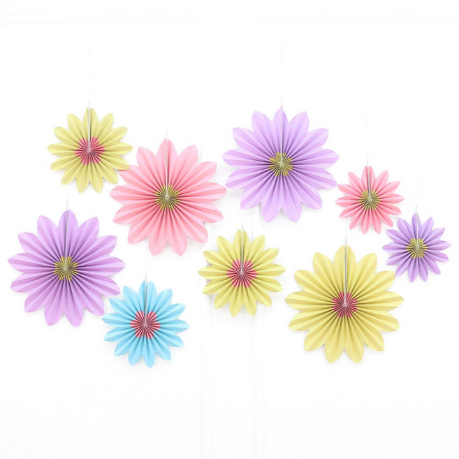 파티짱 플라워 페이퍼 팬 세트 행잉 데코 파티 가랜드 장식, 데이지 레인보우, 1개