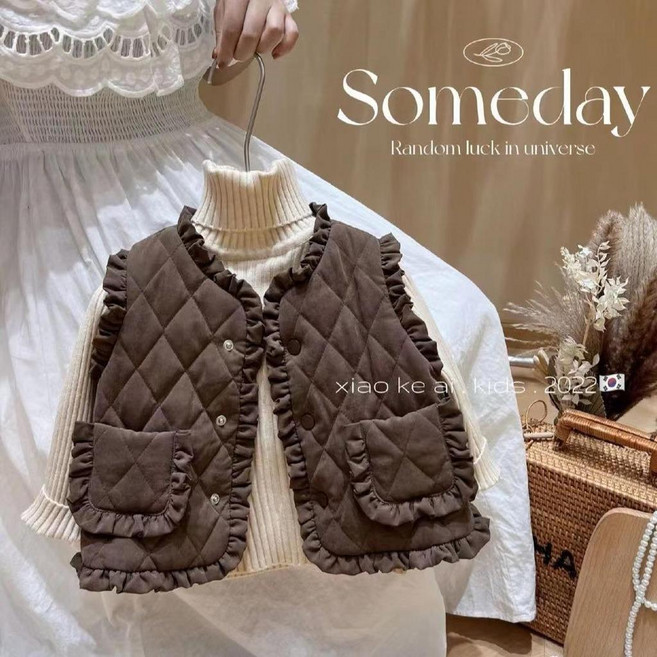 女童 秋冬嬰兒馬甲外穿兒童花邊背心加絨保暖百搭