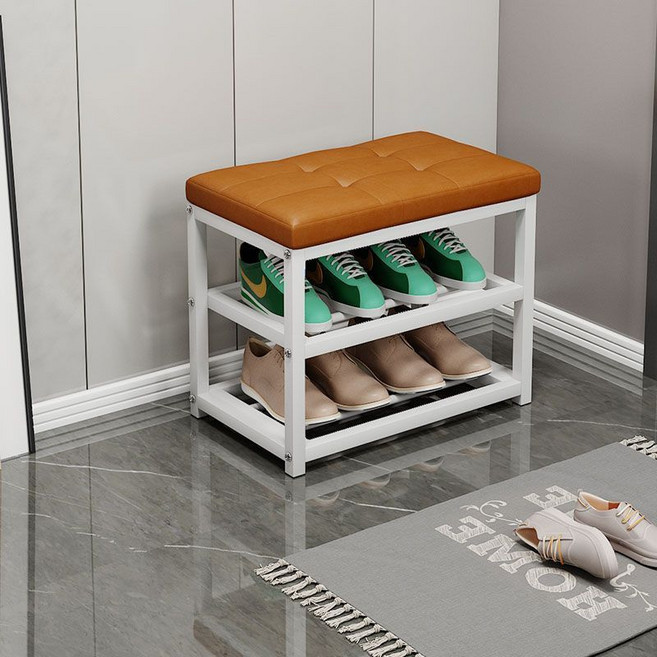 家用門口休息換鞋架簡易多層儲物鞋櫃可坐鐵藝軟包多功能穿鞋凳子, 1個, *PU皮桔---特價專區:大款90*30*45