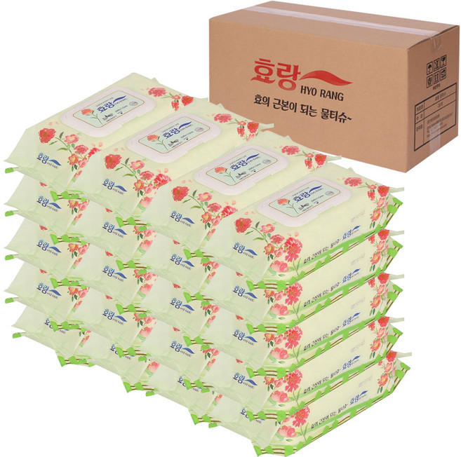 효랑 물티슈 60매x20팩(1box) 초대형 엠보싱, 20세트, 60매, 3g