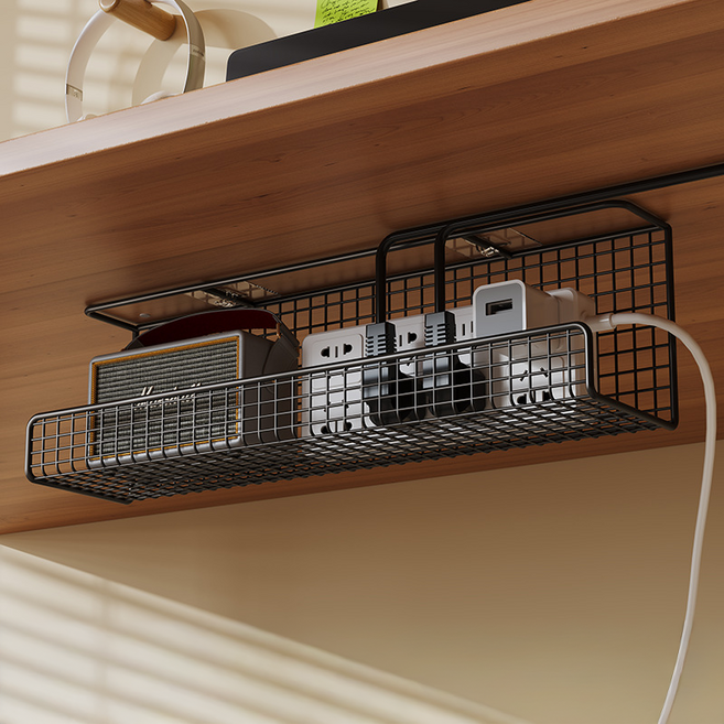 무타공 멀티탭 선반 정리 선반 케이블 전선 정리함, 블랙, 2개