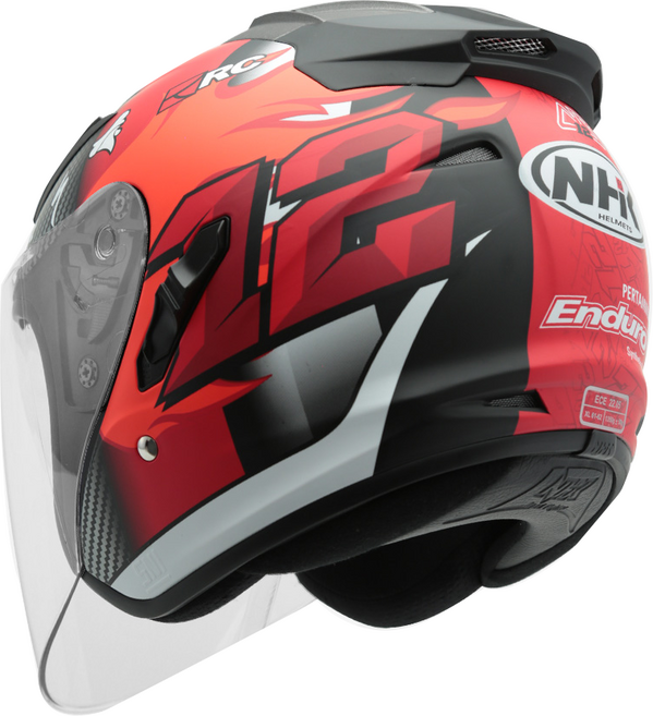 NHK R1 오토바이 오픈페이스 헬멧 그래픽 솔리드 바이크 하이바, 알리 에이드리언 블랙/레드 도프트