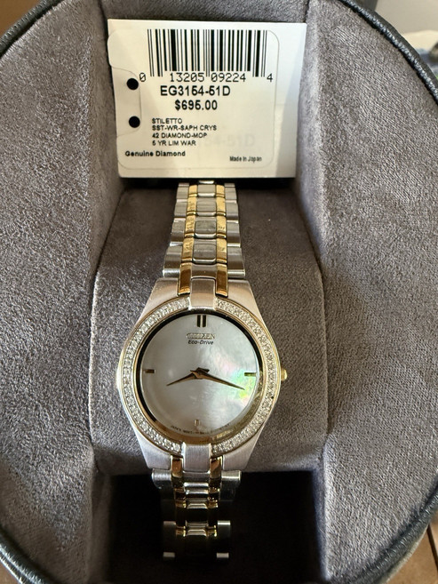 [Citizen] 시티즌 에코드라이브 스틸레토 EG3154-51D 다이아몬드 MOP 다이얼 여성용 시계