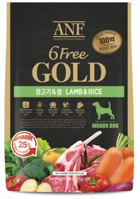 (최신입고품)ANF식스프리골드 유기농사료 어덜트 독 양고기&쌀 3.6kg 강아지사료, 1개
