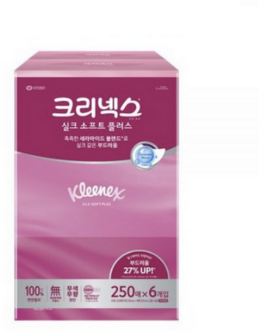 크리넥스 실크소프트 미용티슈 천연펄프 2겹 250매, 12개